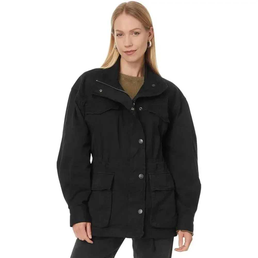 Free People Arya Jacket Women Small Black 100% Cotton Long Sleeve Utility DAB177 - Picture 8 of 10